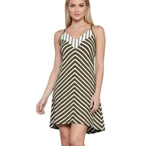 Laila Jayde Mitered Striped Sleeveless Dress Olive Natural Racerback NWT Medium